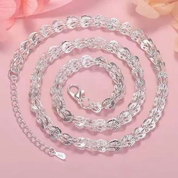 S925 Silver Teardrop Water Drop Necklace Bracelet Earrings Set BOHO Fashion Gift